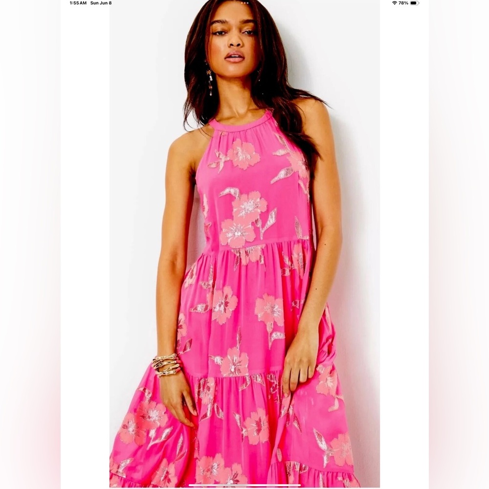 Lilly Pulitzer NWT Beccalyn Maxi Dress Roxie Pink Anniversary Silk Clip Size M - Picture 8 of 9